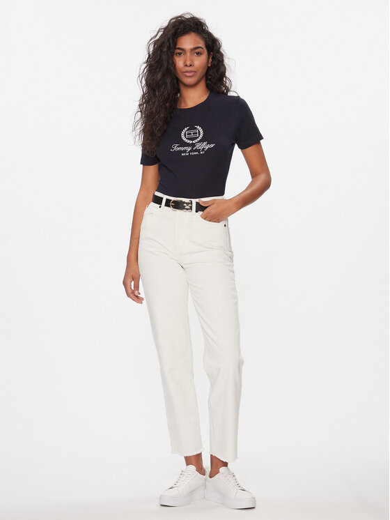 Tommy Hilfiger Tommy Hilfiger T-Shirt Flag Script WW0WW41761 Tmavomodrá Slim Fit