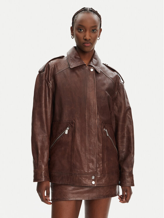 PINKO Giacca di pelle Fever 105012 A2I1 Marrone Regular Fit, taglia : S