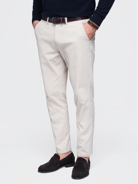 Ombre Ombre Chinosy OM-PACP-0309 Kremowy Slim Fit