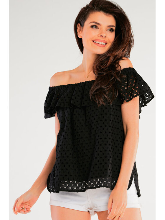 Awama Awama Bluzka A437 Czarny Basic Fit