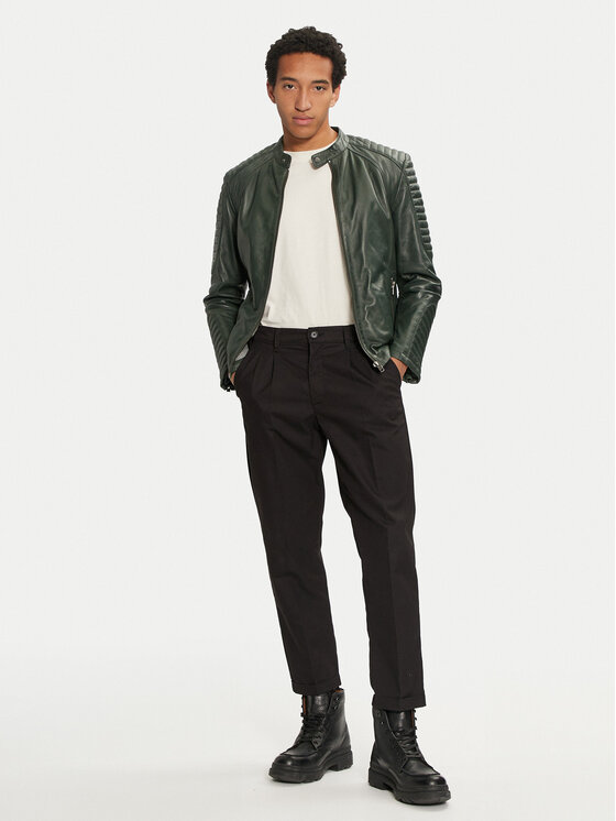 Serge Pariente Serge Pariente Kurtka skórzana Leman 2 Zielony Slim Fit