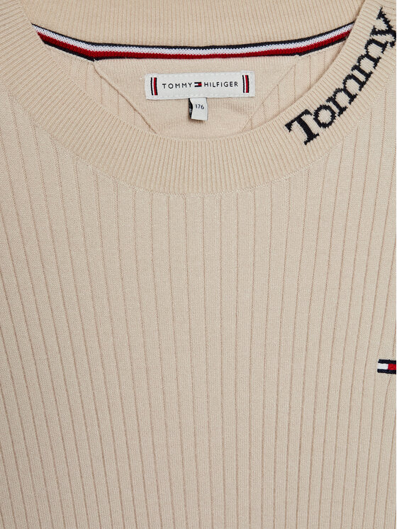 Tommy Hilfiger Tommy Hilfiger Sukienka dzianinowa KG0KG07157 D Écru Regular Fit