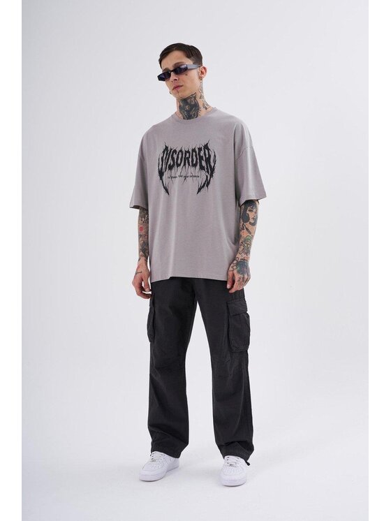 MyStars MyStars T-Shirt Koszulka Z Krótkim Rękawem Oversize Męska Szara Machinist Disorder L Szary Oversize