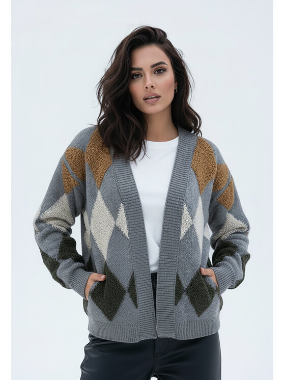FIGL FIGL Kardigan M1251 Szary Regular Fit