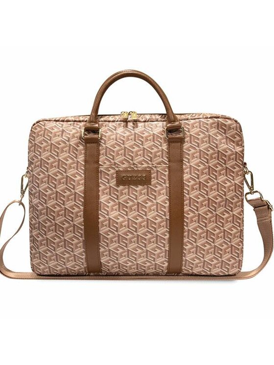 Torba na laptopa Guess, Brązowa, GCube Stripes