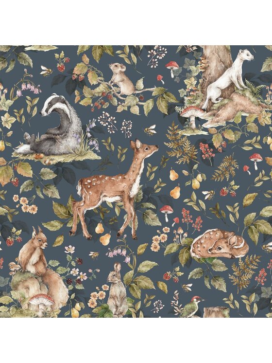 Dekornik Dekornik Tapeta Cute forest animals Dark Niebieski