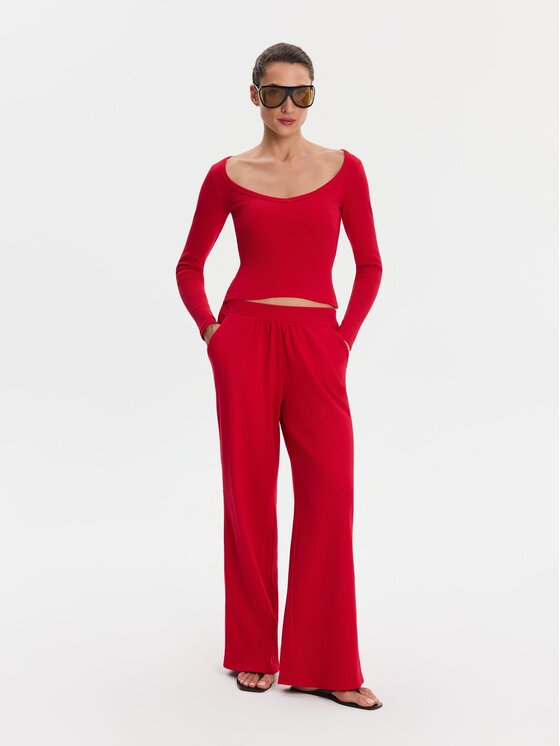 Nudyess Nudyess Spodnie materiałowe Canvas z prążka Czerwony Relaxed Fit