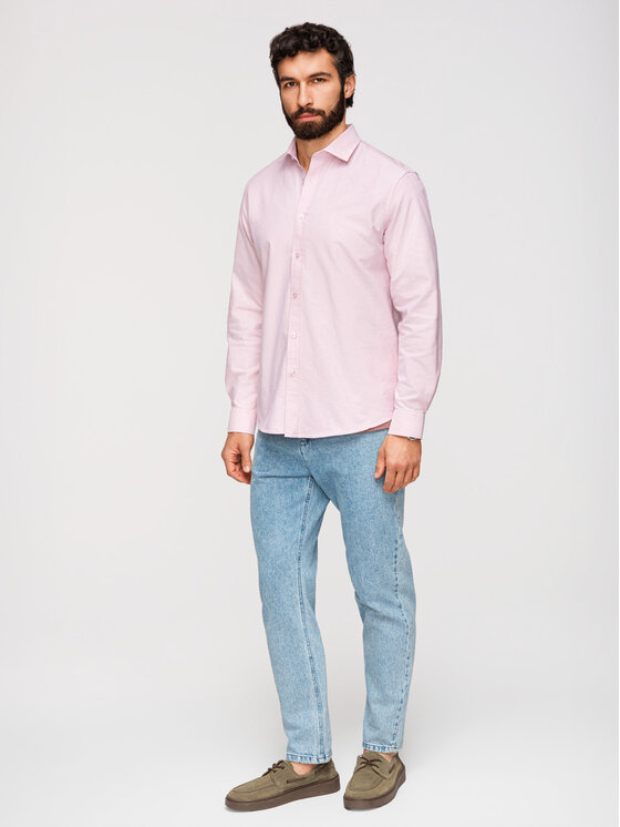 Ombre Ombre Koszula K705 Różowy jasny Regular Fit