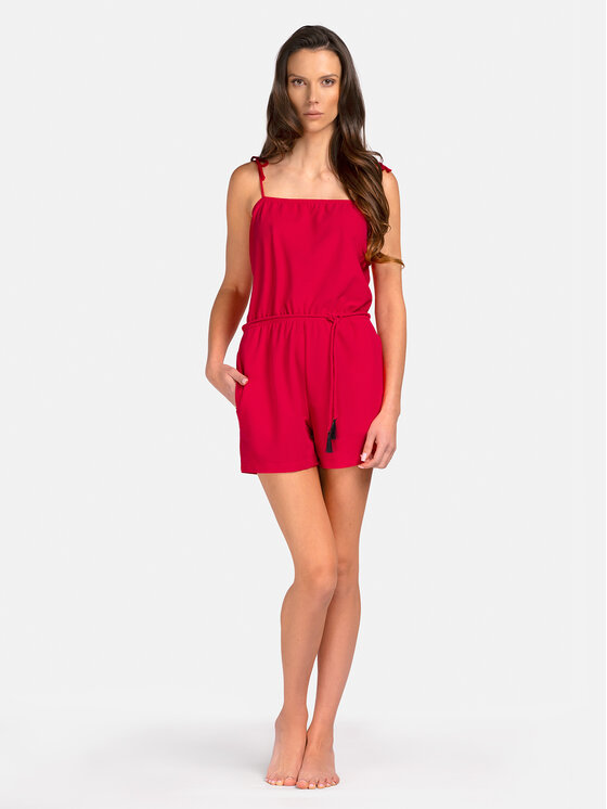 Miss Lou Miss Lou Kombinezon O-RE1-C Czerwony Regular Fit