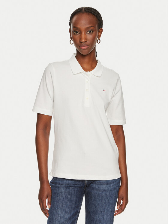 Tommy Hilfiger Tommy Hilfiger Тениска с яка и копчета 1985 WW0WW43224 Екрю Regular Fit