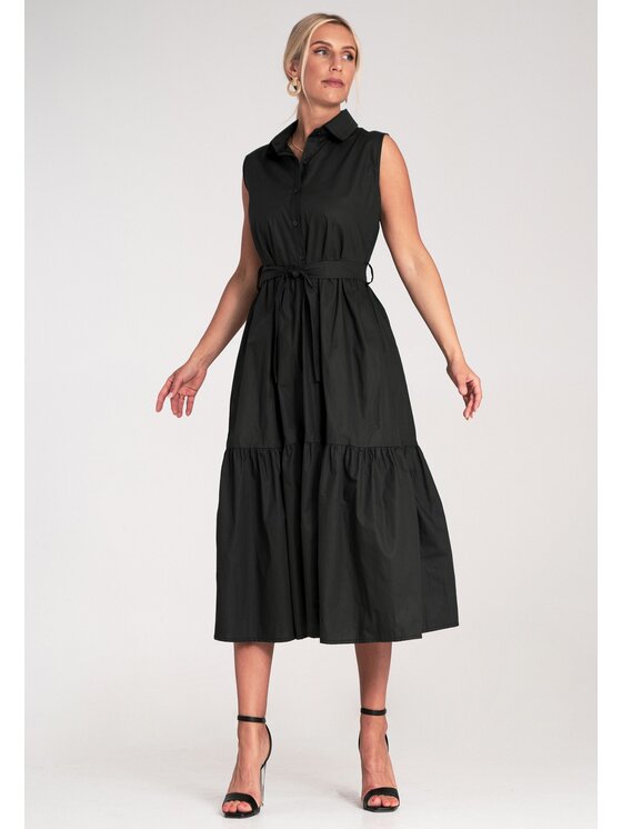 FIGL FIGL Košeľové šaty M1216 Čierna Flared Fit