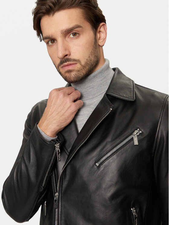 KARL LAGERFELD KARL LAGERFELD Kožená bunda 555021 544421 Čierna Regular Fit