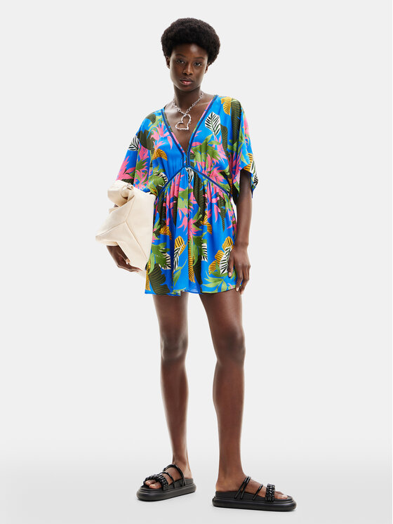 Desigual Desigual Pludmales kleita Tropical Party 24SWMW23 Zils Loose Fit