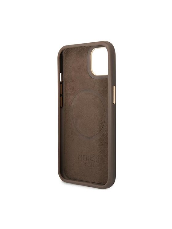 Guess Guess Etui na telefon 4G Logo Plate MagSafe Brązowy