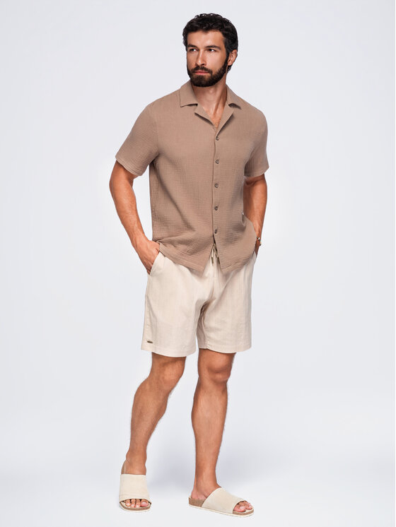 Ombre Ombre Koszula OM-SHSS-0223 Brązowy Regular Fit