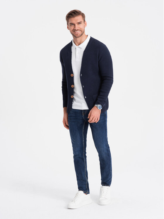 Ombre Ombre Kardigan OM-SWCD-0109 Granatowy Regular Fit