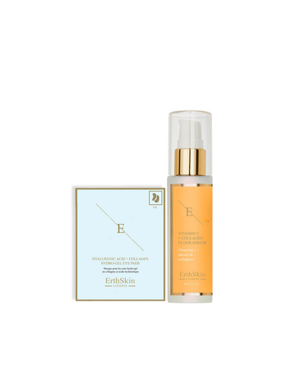 Serum Erthskin London, WITAMINA C + KOLAGEN ELIKSIR SERUM + Kwas Hialuronowy + Płatki pod oczy
