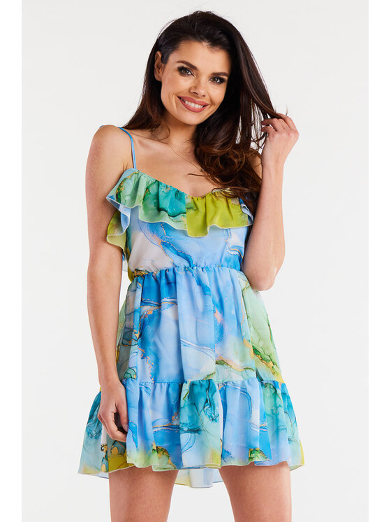 Awama Awama Sukienka letnia A503 Niebieski Basic Fit