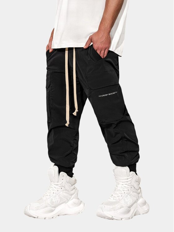 MADE BY SOCIETY MADE BY SOCIETY Spodnie materiałowe Pantaloni cargo - P16182 Czarny Basic Fit