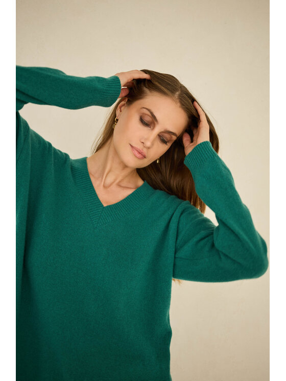 Entelier Entelier Sweter kaszmir dekolt w serek Zielony Relaxed Fit