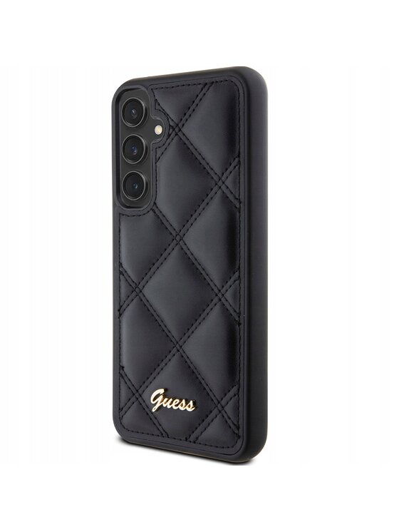 Etui na telefon Guess, Czarne, Quilted Metal Logo