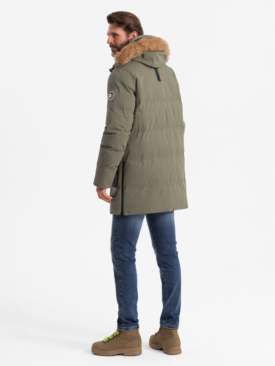 Ombre Ombre Kurtka zimowa OM-JALJ-0184 Zielony Regular Fit