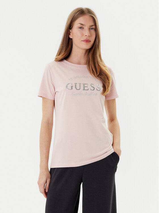 Guess Guess T-Shirt V5YI12 J1314 Różowy Regular Fit