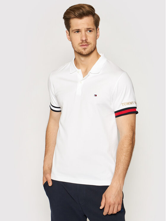 Tommy Hilfiger Polo Flag Cuff MW0MW17798 Biały Slim Fit | Modivo.pl