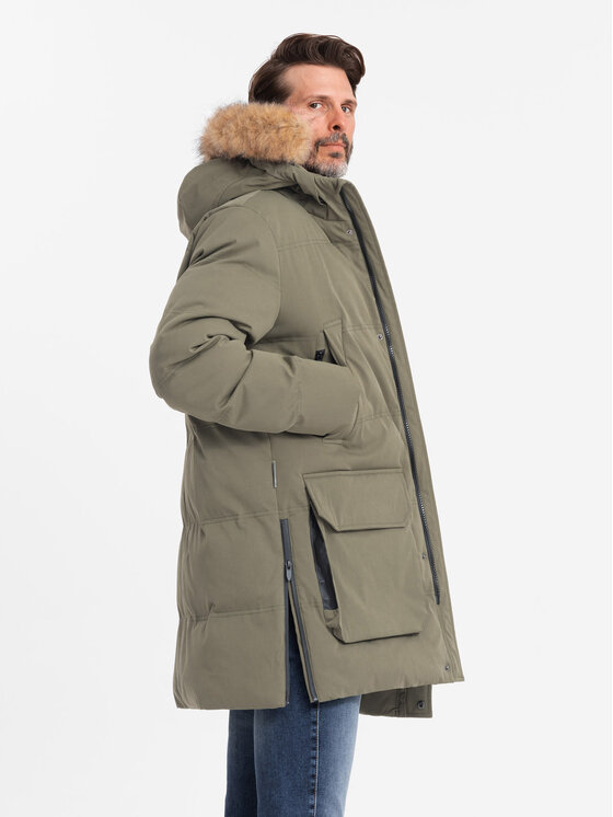 Ombre Ombre Kurtka zimowa OM-JALJ-0184 Zielony Regular Fit