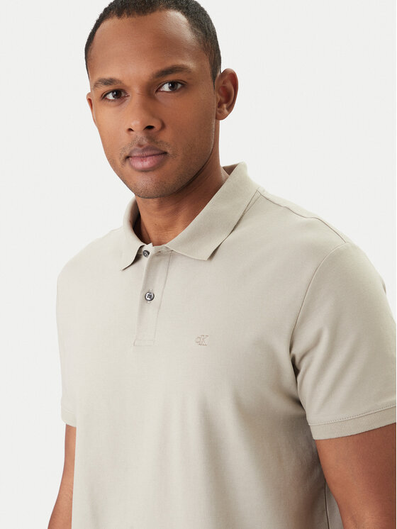 Calvin Klein Calvin Klein Тениска с яка и копчета LV04LC254G Бежов Slim Fit