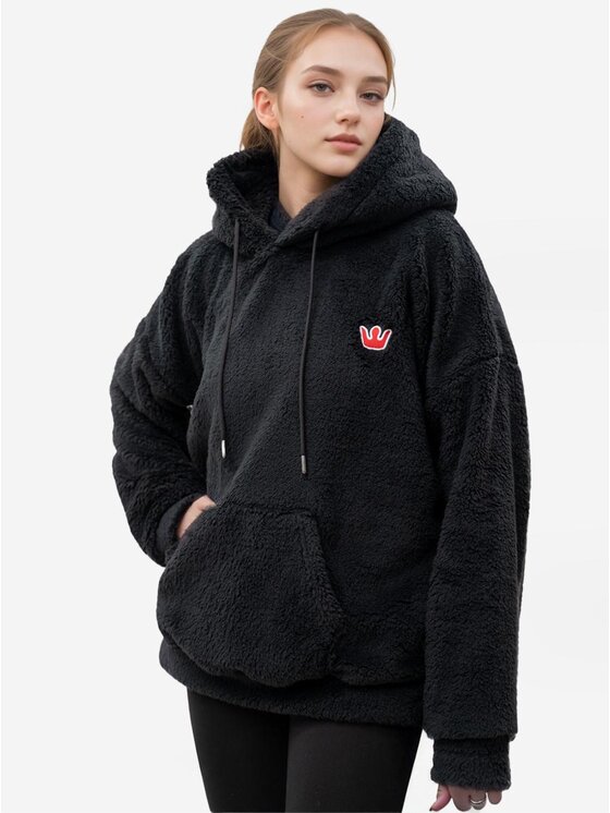 Jigga Wear Jigga Wear Bluza Sherpa Teddy Miś Plusz Polar Ciepła szeroka luźna 123722 Czarny Oversize