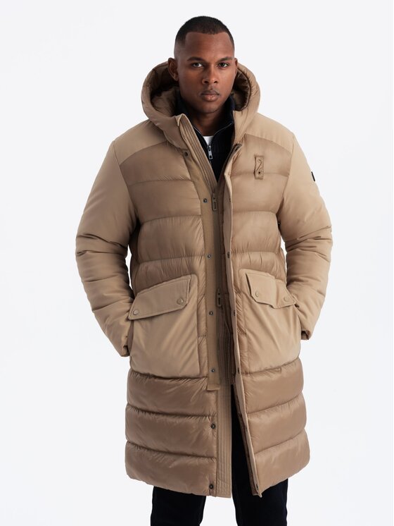 Ombre Ombre Kurtka puchowa OM-JALJ-0165 Beżowy Regular Fit