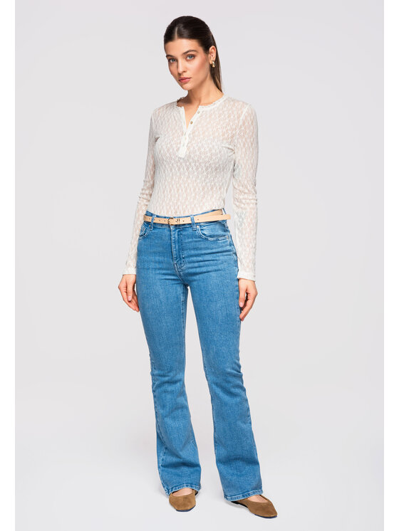Ombre Ombre Bluzka OW-TS-E0013 Écru Slim Fit