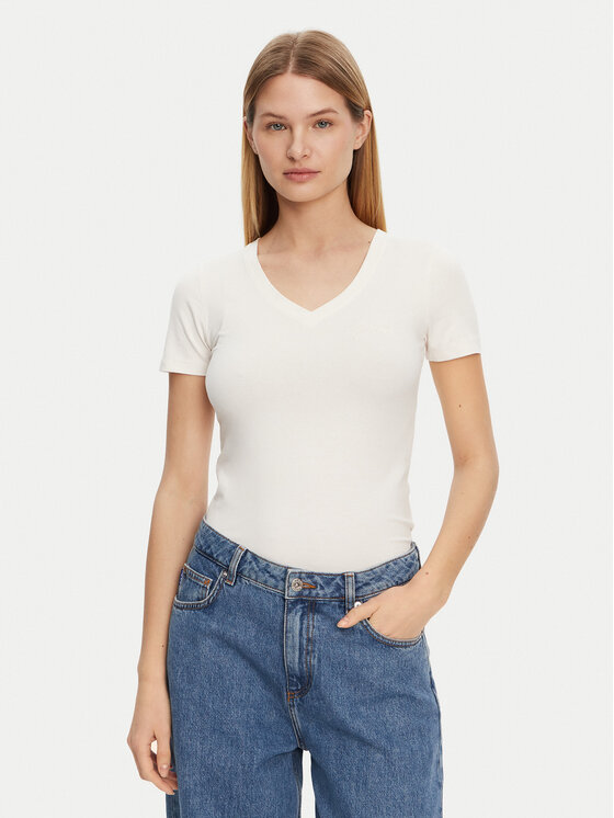 Guess T-shirt O5GI00 KBBU1 Écru Boxy Fit, taglia : XS