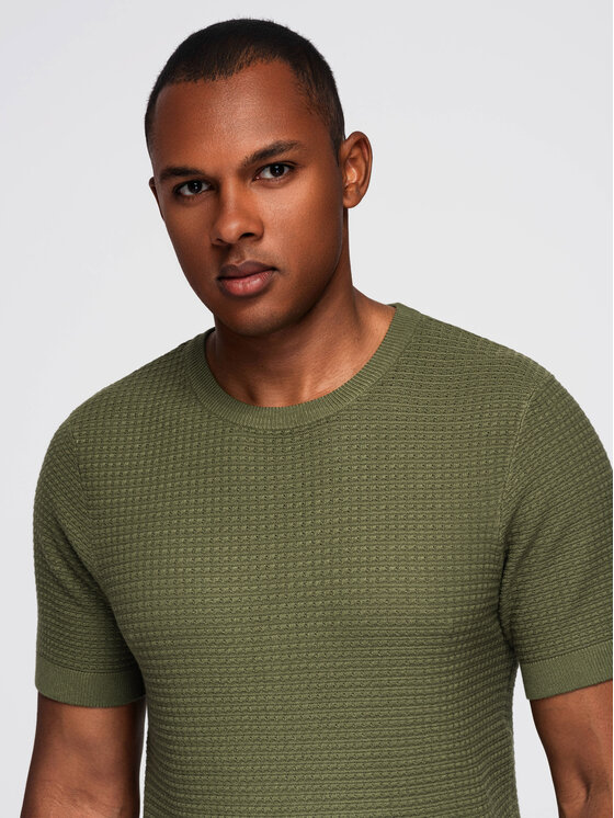 Ombre Ombre T-Shirt OM-TSCT-0303 Zielony Slim Fit
