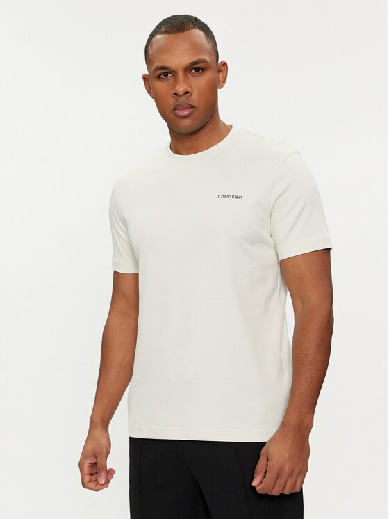 Calvin Klein T shirt Micro Logo Interlock K10K109894 Beige Regular Fit Modivo