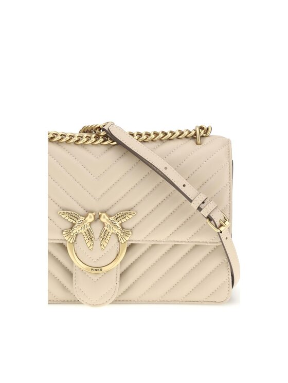 PINKO PINKO Τσάντα Beige Calf Leather Bos Taurus Shoulder Μπεζ