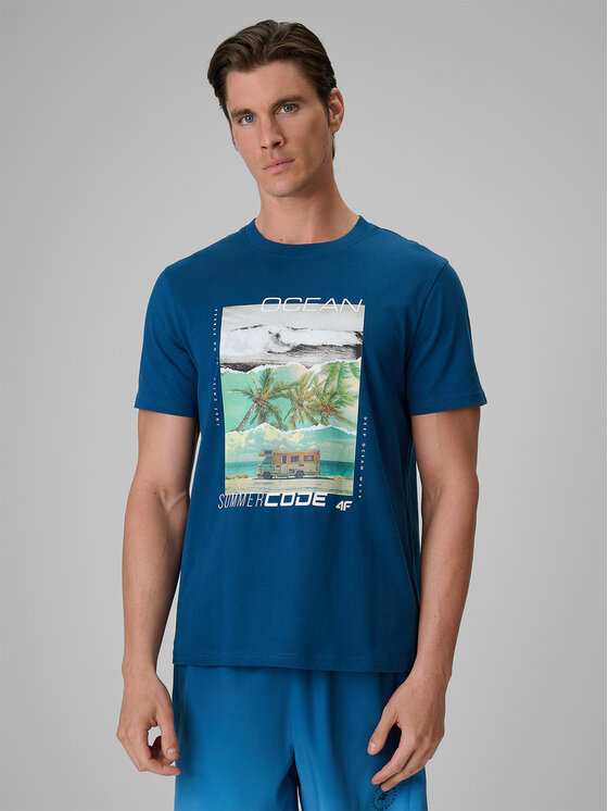 4F 4F T-Shirt SUMMER CODE Turkusowy Regular Fit