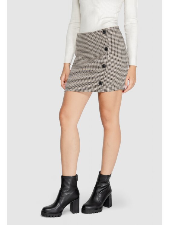 ONLY ONLY Gonna ONLELIZA-LETTIE HW CHECK SKIRT TLR Beige Regular Fit