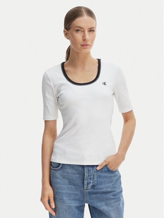 Calvin Klein Jeans Tricou LV047F247G Alb Slim Fit
