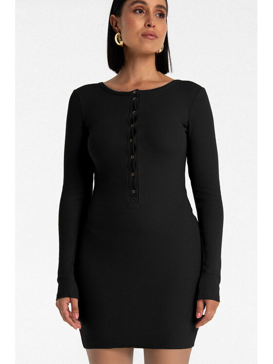 Nudyess Nudyess Vestito di maglia Isla mini z prążka Nero Fitted Fit