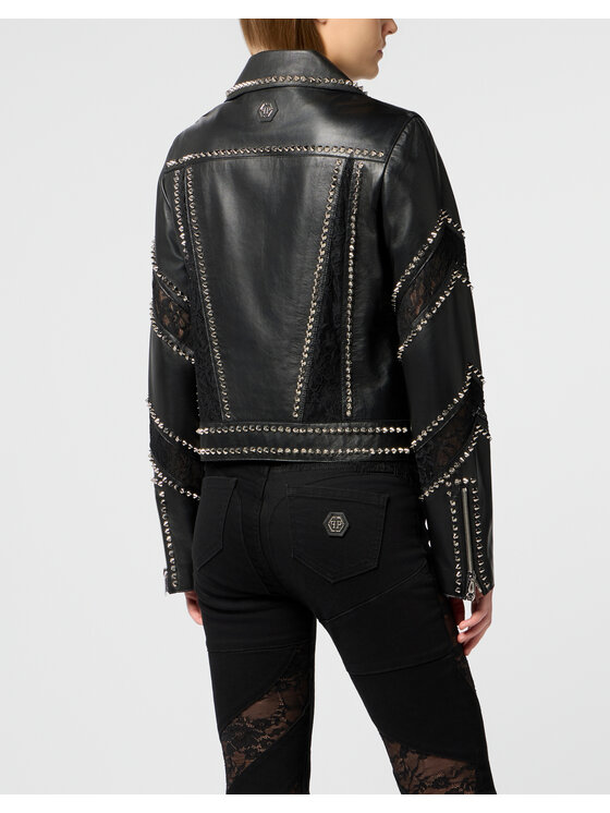 PHILIPP PLEIN PHILIPP PLEIN Kožená bunda 29806 Černá Slim Fit