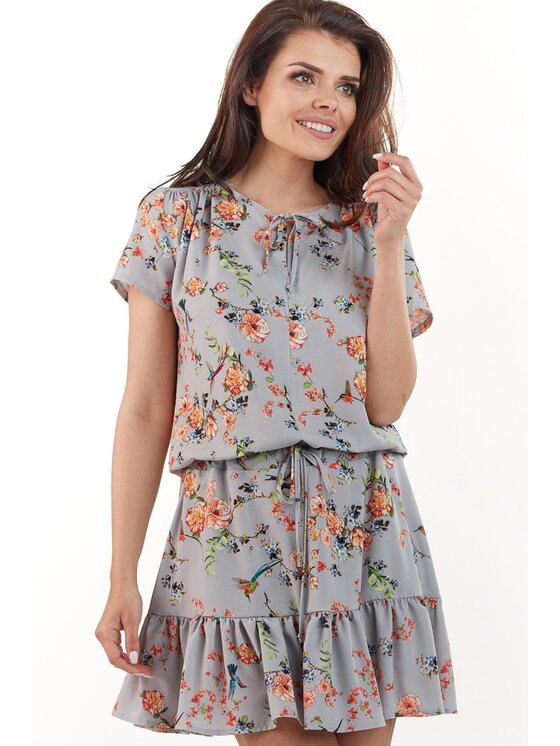 Awama Awama Sukienka letnia A230 Szary Basic Fit