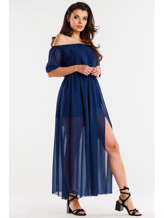 Awama Awama Sukienka letnia A515 Granatowy Basic Fit