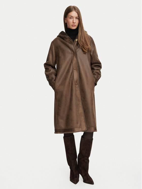 Marella Marella Pelzmantel Emme by Marella Fanello 2625456102 Dunkelbeige Regular Fit