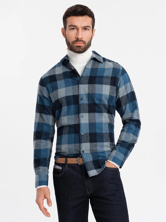 Ombre Ombre Košile OM-SHCS-0150 Tmavomodrá Regular Fit