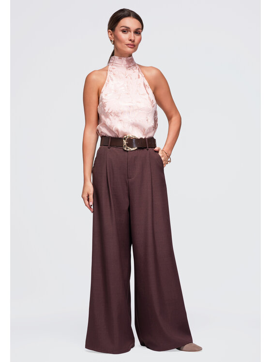 Ombre Ombre Spodnie materiałowe OW-PA-E0019 Brązowy Relaxed Fit