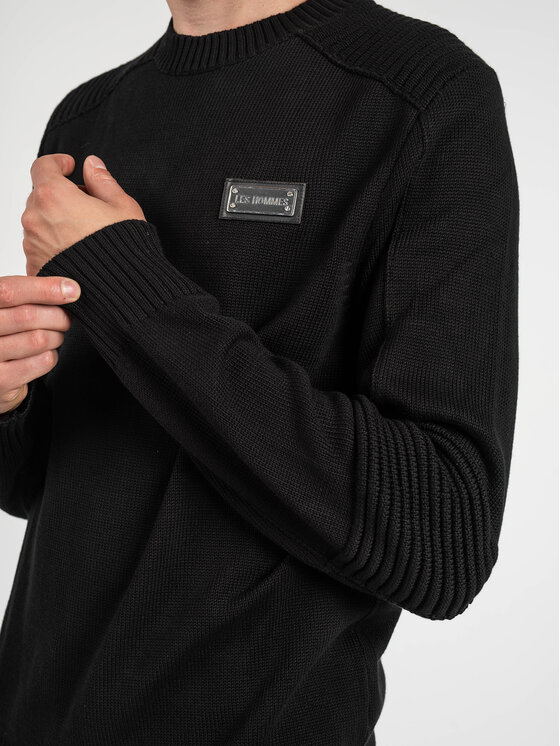Les Hommes Les Hommes Πουλόβερ LKK122-607U | Motorcycle Jumper Μαύρο Regular Fit