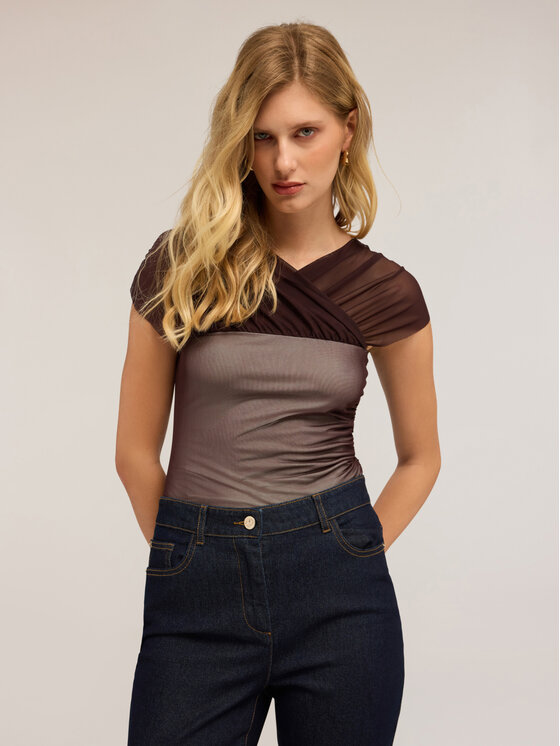 Motivi Motivi Bluzka G013W003475N022 Brązowy Slim Fit