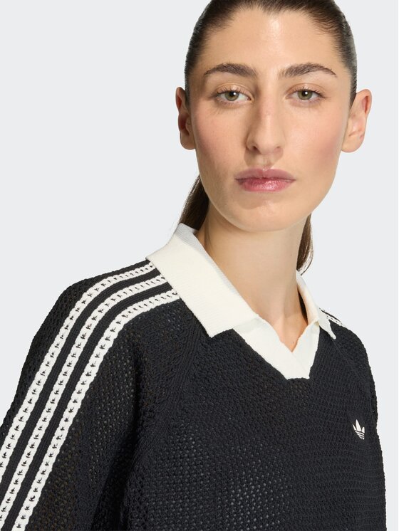 adidas adidas Polo KNITTED CROCHET Czarny Loose Fit